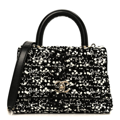 Chanel Lambskin Sequin Beaded Extra Mini Coco Handle Flap Black White 1 of 12