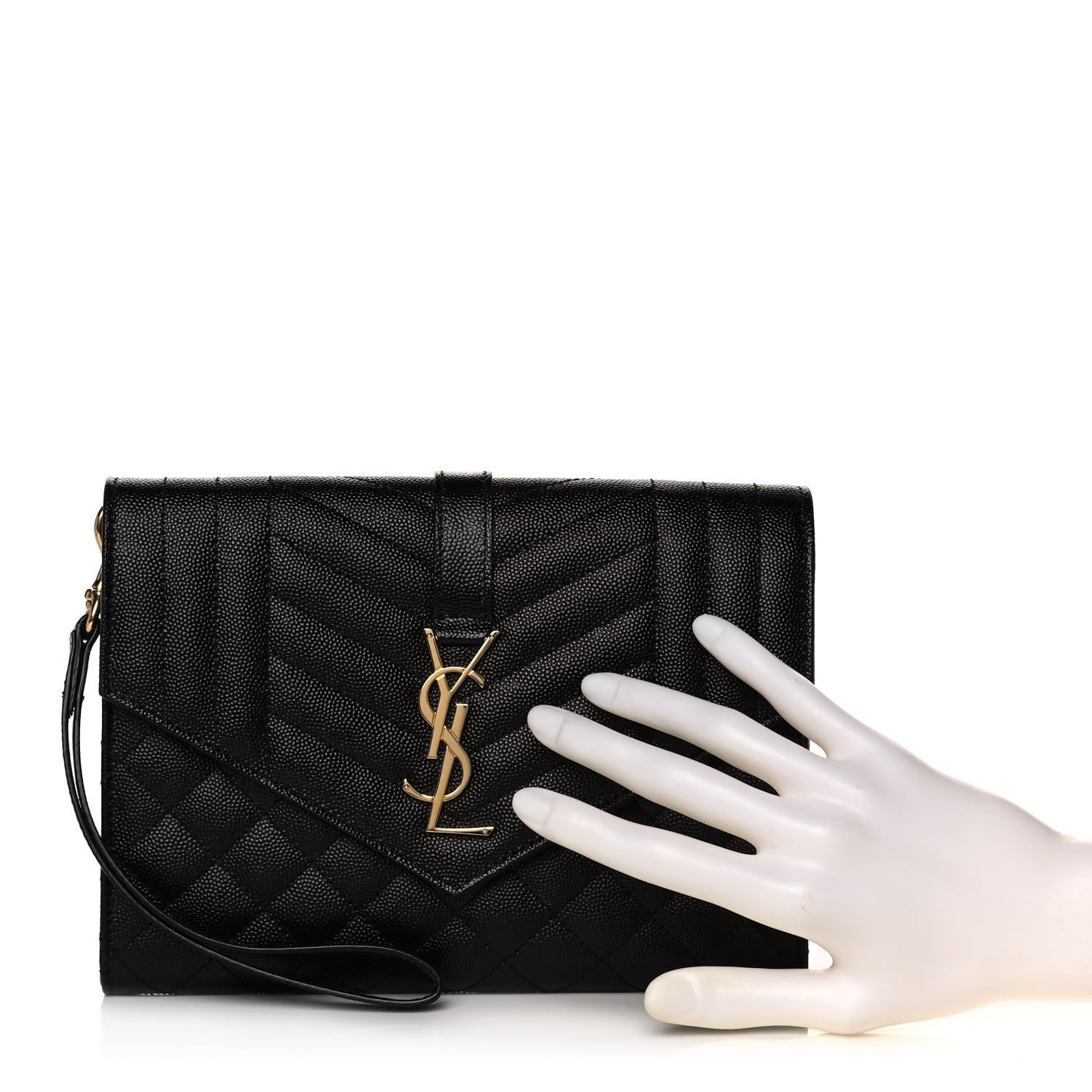 Grain De Poudre Textured Mixed Matelasse Triquilt Monogram Clutch Black