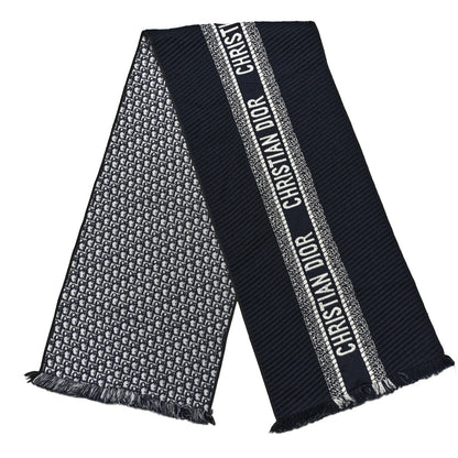 Christian Dior Wool Silk Oblique University Reversible Scarf Navy Blue 2 of 4