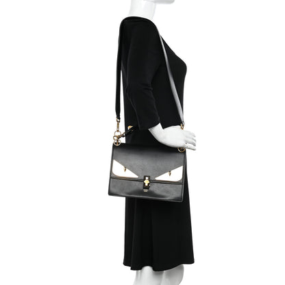 Fendi Vitello Liberty Lucido Metal Monster Eyes Studded Kan I Shoulder Bag Black 2 of 10
