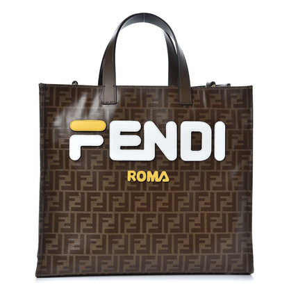 Fendi X FILA Glazed Fabric FF 1974 Mania Shopping Tote Bag Mogano Panna White 1 of 7