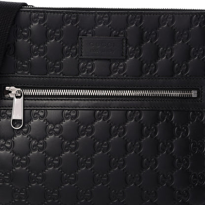 Gucci Guccissima Signature Medium Flat Messenger Bag Black 8 of 13
