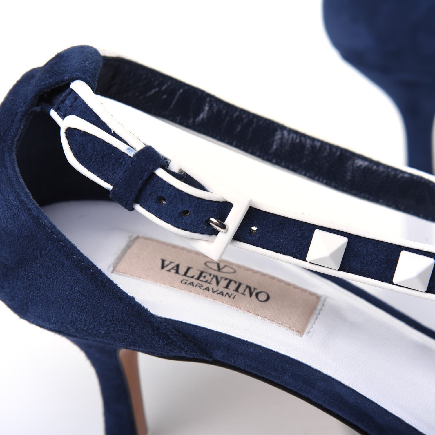 Valentino Garavani Suede Free Rockstud Cross Strap D'Orsay 55mm Pumps 38.5 Marine Optic White 13 of 18