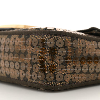 Fendi Fabric Jacquard Paillettes Vitello Seta FF 1974 Mini Baguette Testa di Moro Real Ebano 10 of 11