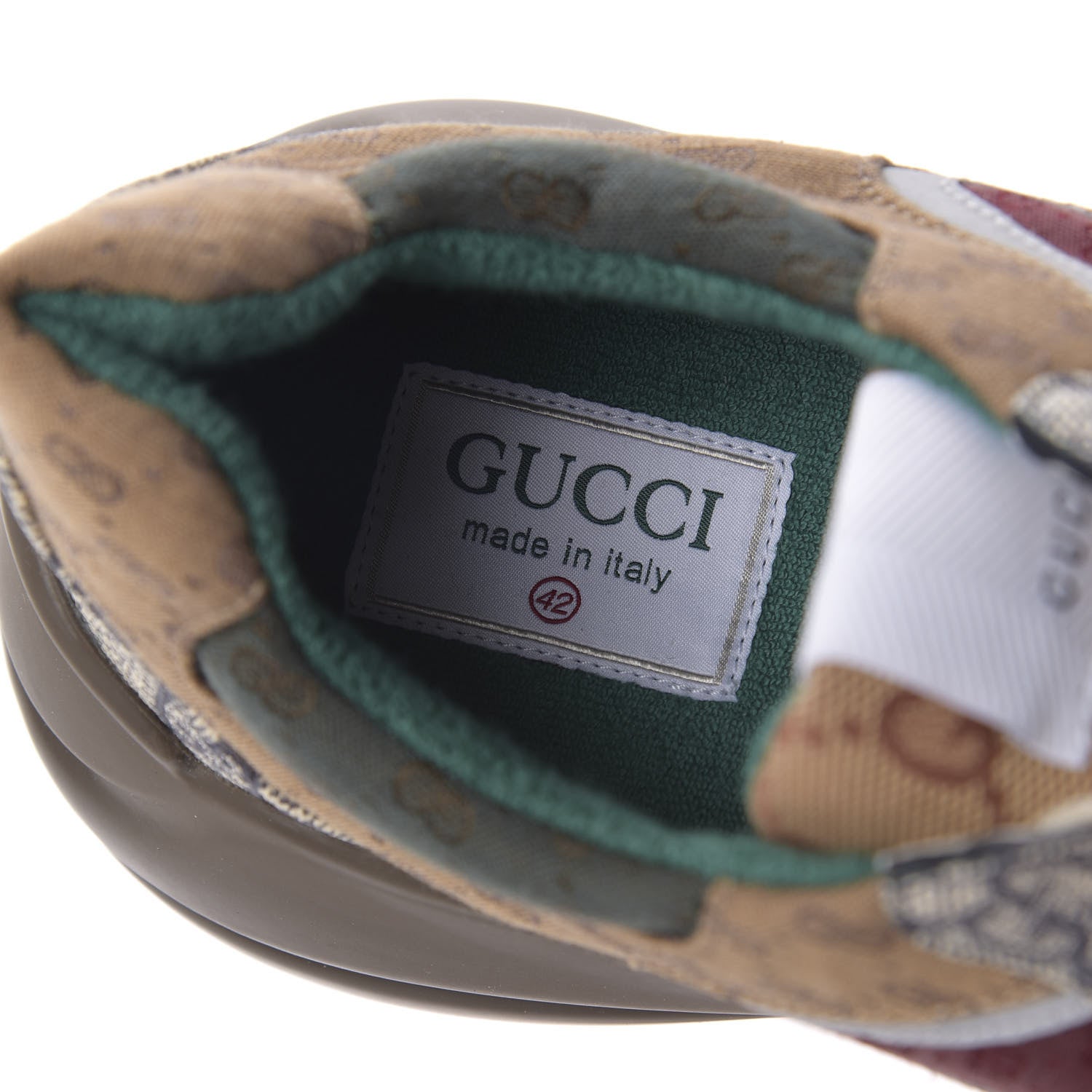 Gucci GG Supreme Monogram Mix Monogram Womens Rhyton Sneakers 42 Bordeaux Beige Ebony 7 of 8