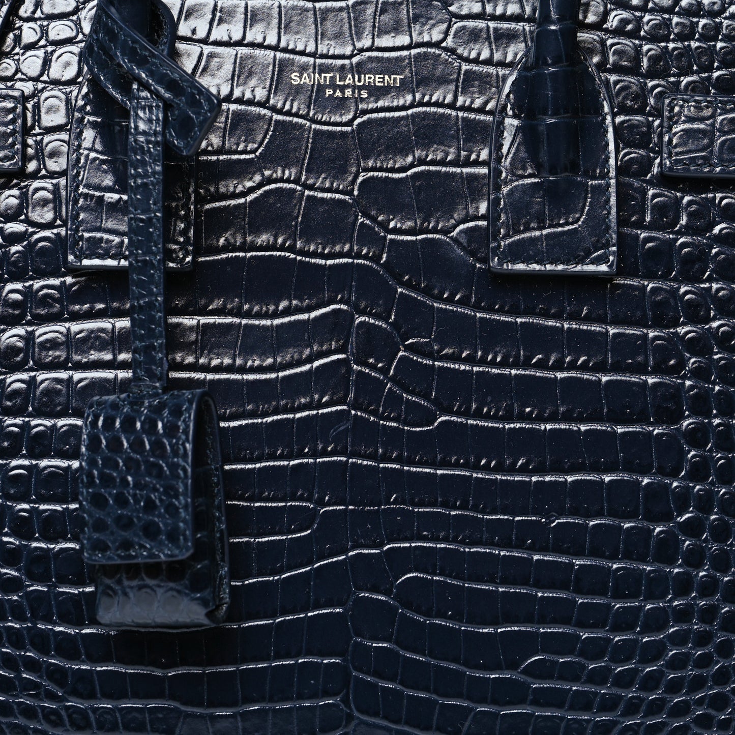 Calfskin Crocodile Embossed Baby Sac De Jour Navy