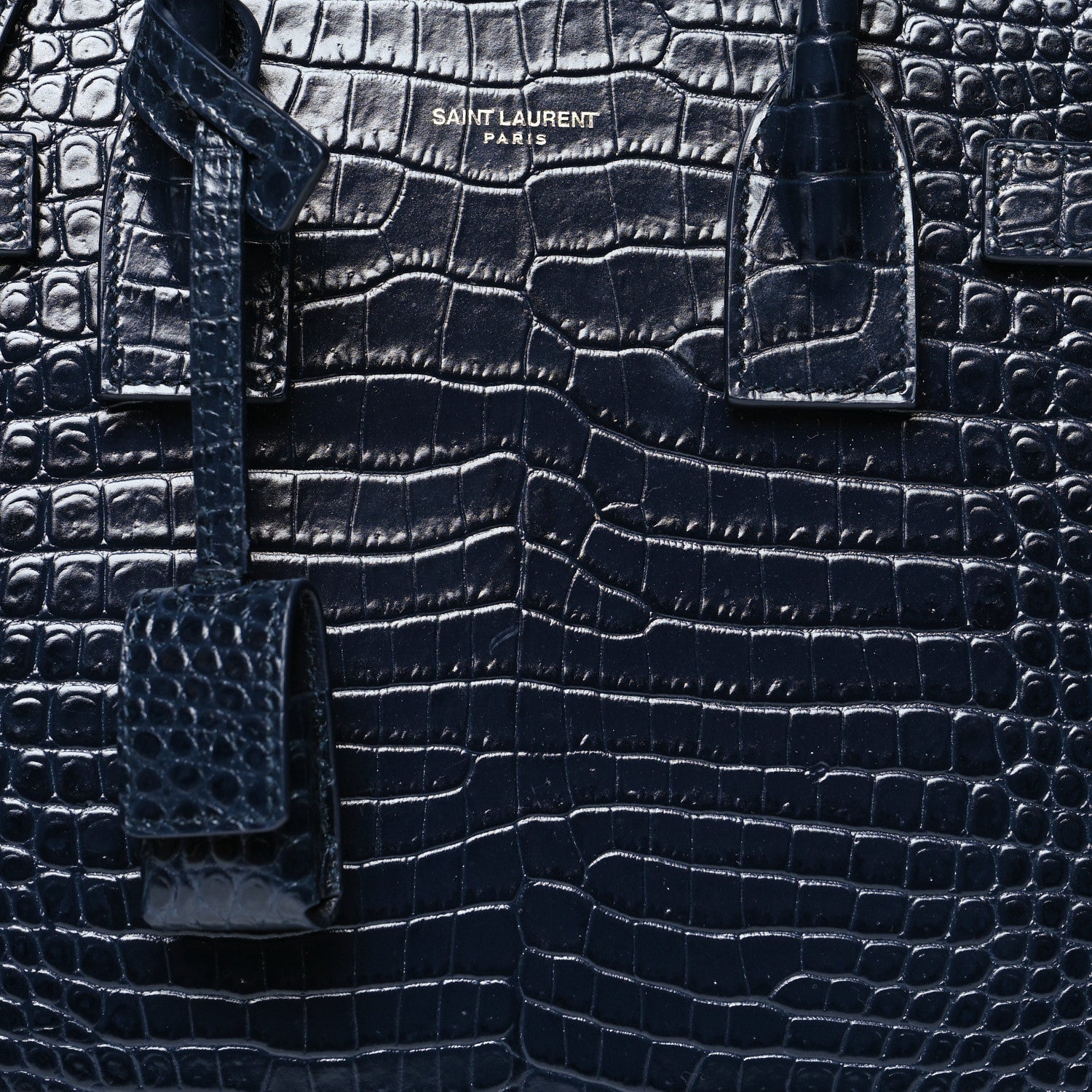 Saint Laurent Calfskin Crocodile Embossed Baby Sac De Jour Navy 5 of 11