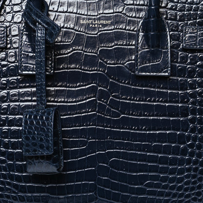 Saint Laurent Calfskin Crocodile Embossed Baby Sac De Jour Navy 5 of 11