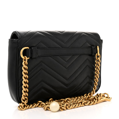 Gucci Calfskin Matelasse Pearly GG Marmont Chain Belt Bag Black 3 of 10
