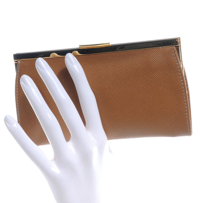 Prada Saffiano Kiss Lock Clutch Caramel 2 of 7