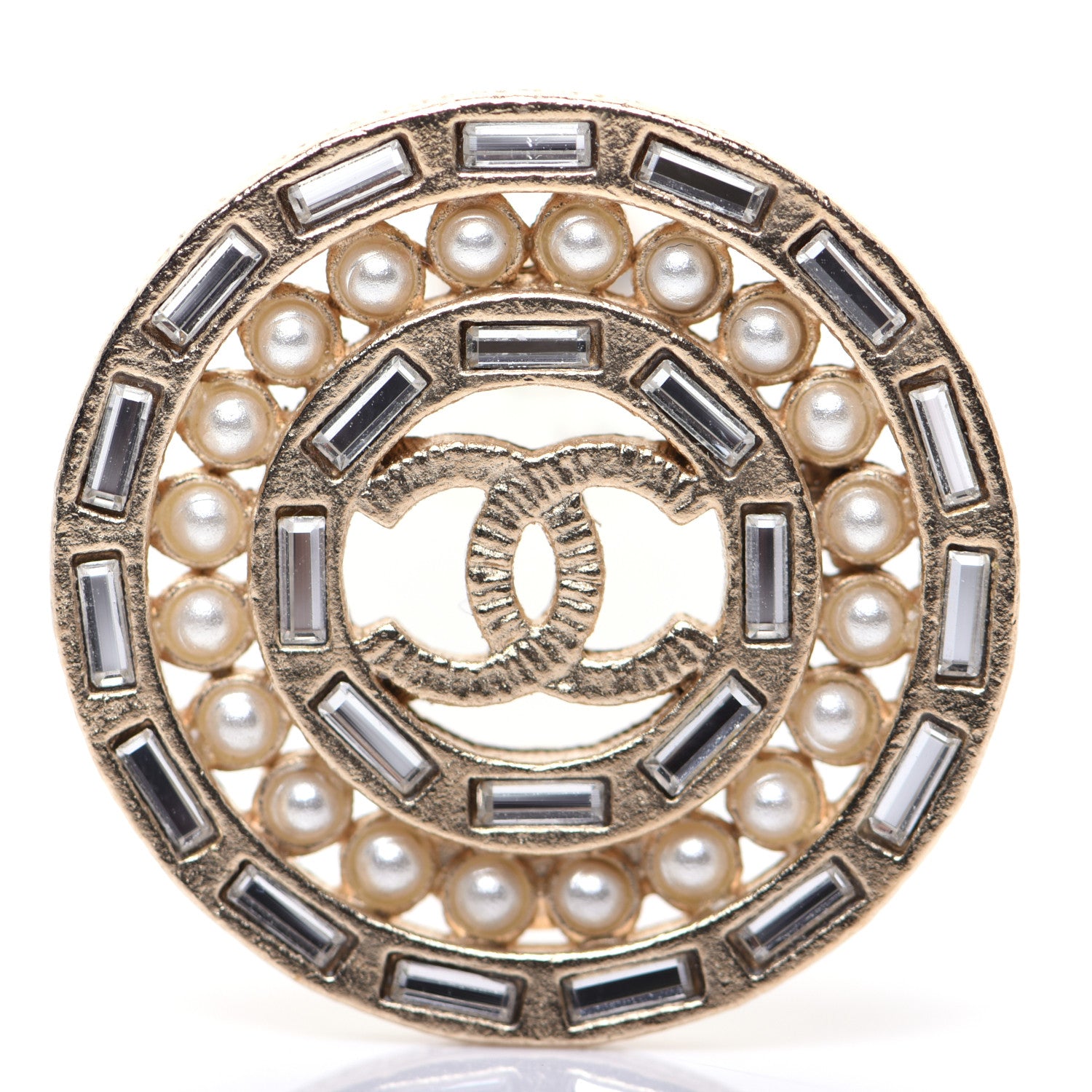 Chanel Pearl Crystal Baguette CC Round Earrings Gold 6 of 11