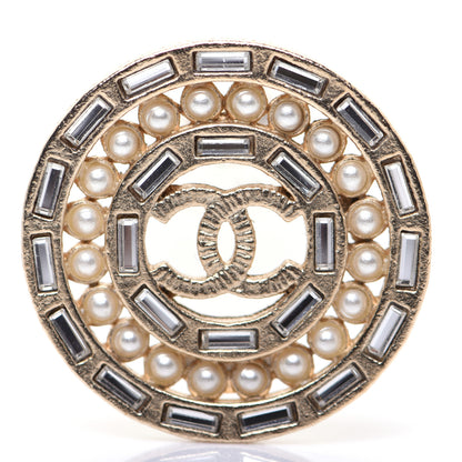 Chanel Pearl Crystal Baguette CC Round Earrings Gold 6 of 11