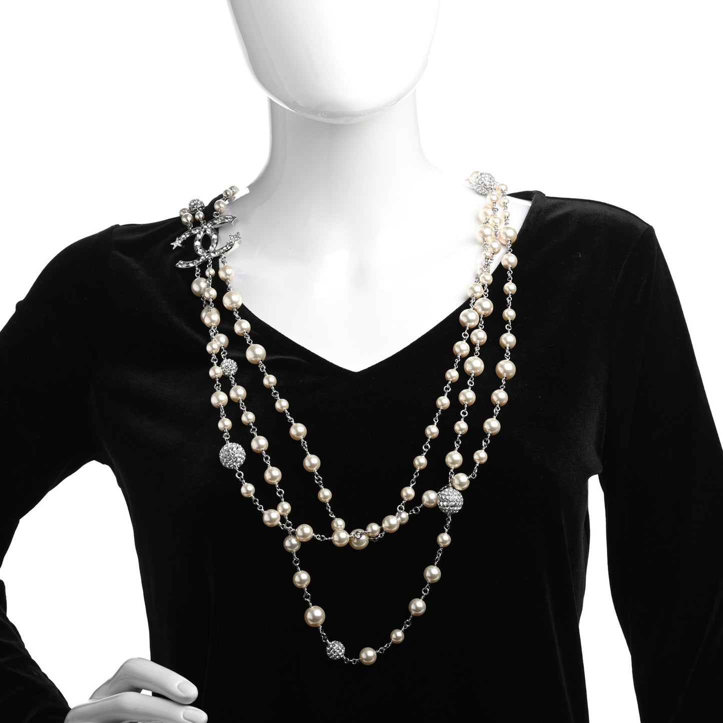 Pearl Crystal CC Starfall Multi Strand Necklace Silver