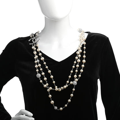 Chanel Pearl Crystal CC Starfall Multi Strand Necklace Silver 2 of 5