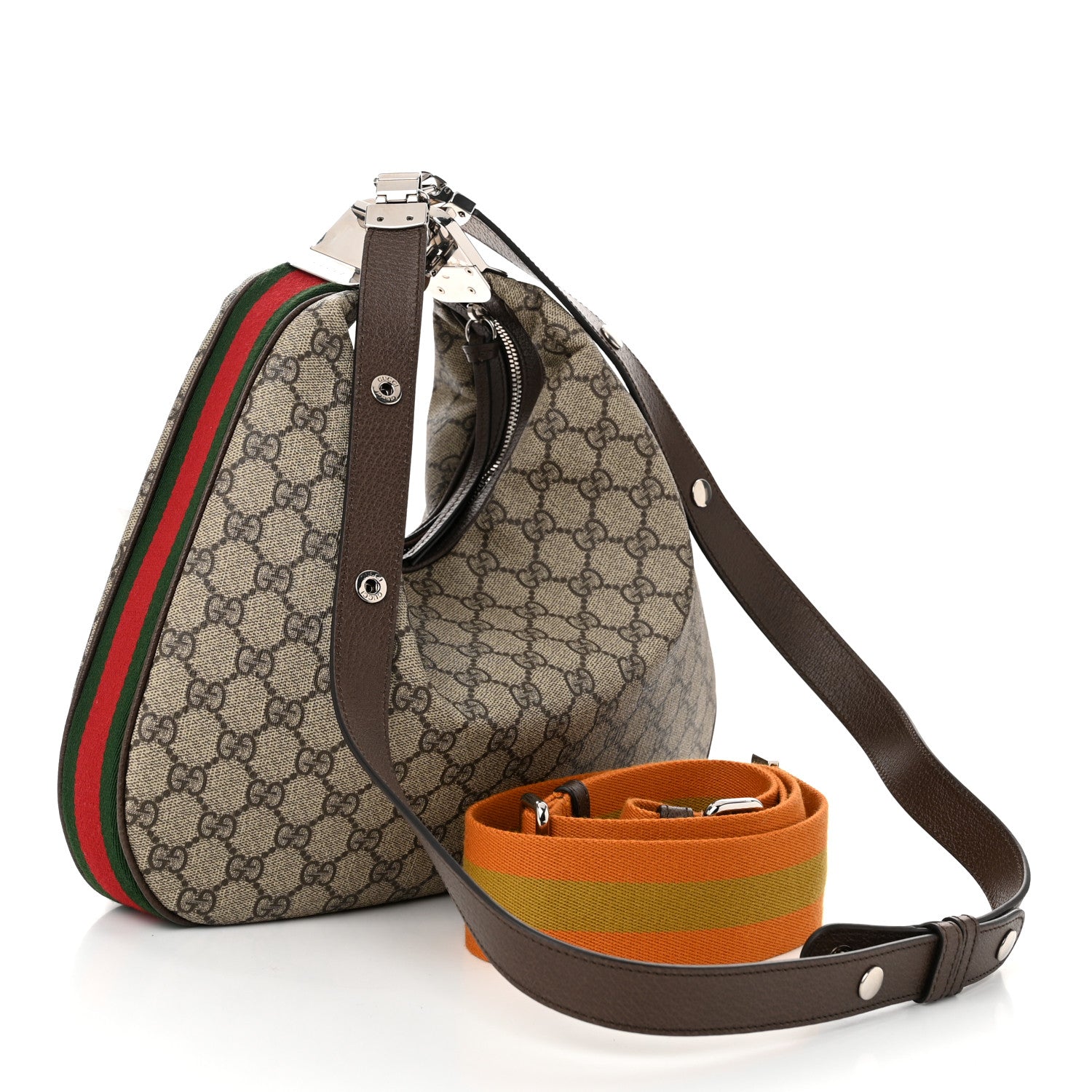 Gucci GG Supreme Monogram Textured Calfskin Web Large Attache Shoulder Bag Beige Ebony New Acero 3 of 10