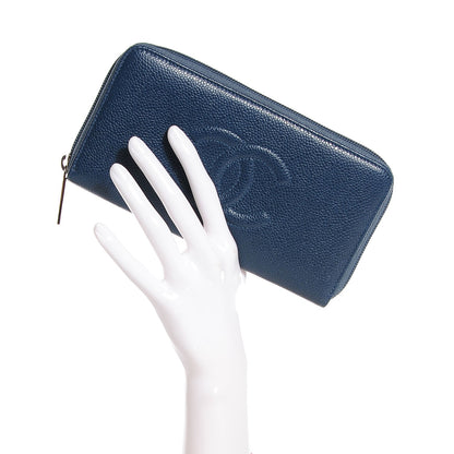 Chanel Caviar CC Timeless Large Zip Around Wallet Dark Blue 2 of 8