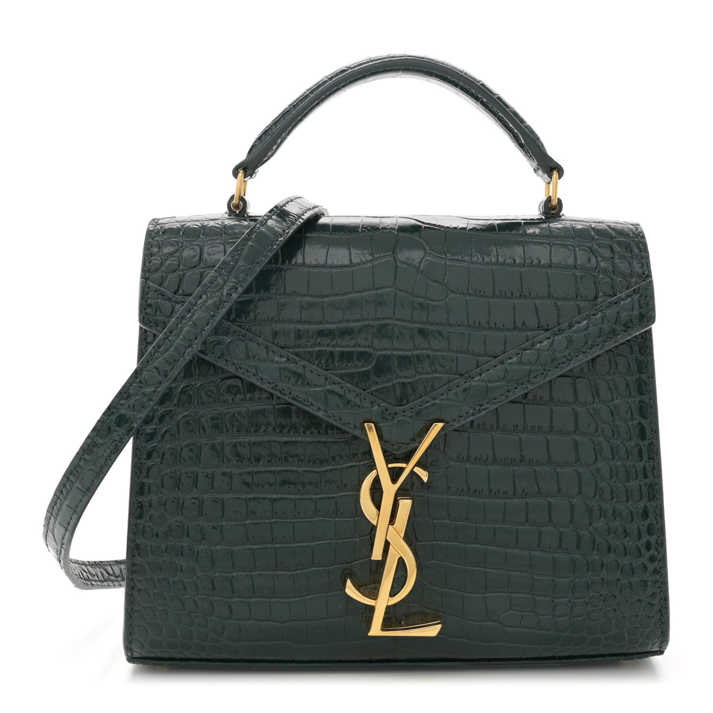 Calfskin Crocodile Embossed Mini Classic Monogram Cassandra Top Handle Green