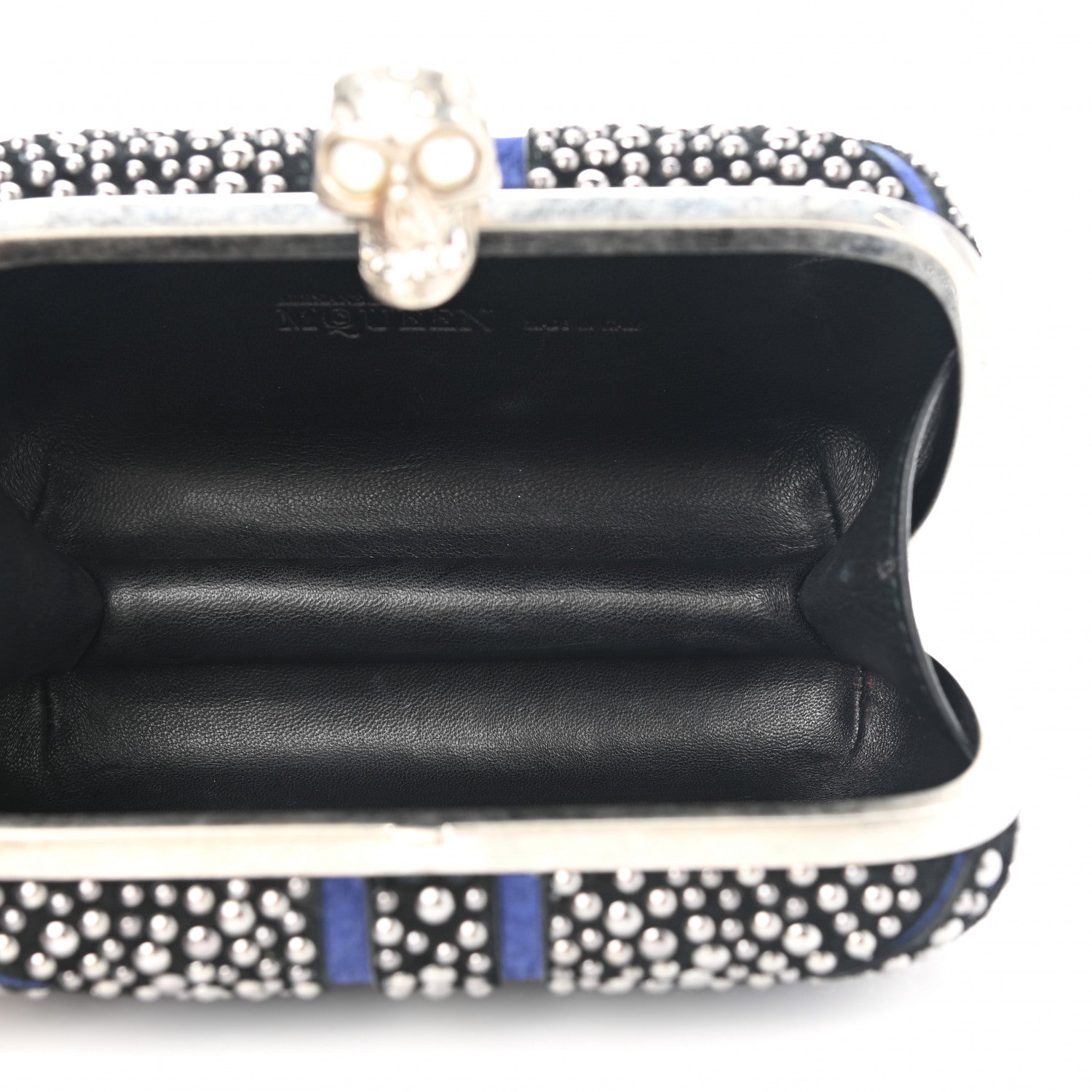 Alexander McQueen Suede Studded Britannia Skull Box Clutch Blue Black 5 of 11