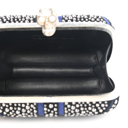 Alexander McQueen Suede Studded Britannia Skull Box Clutch Blue Black 5 of 11