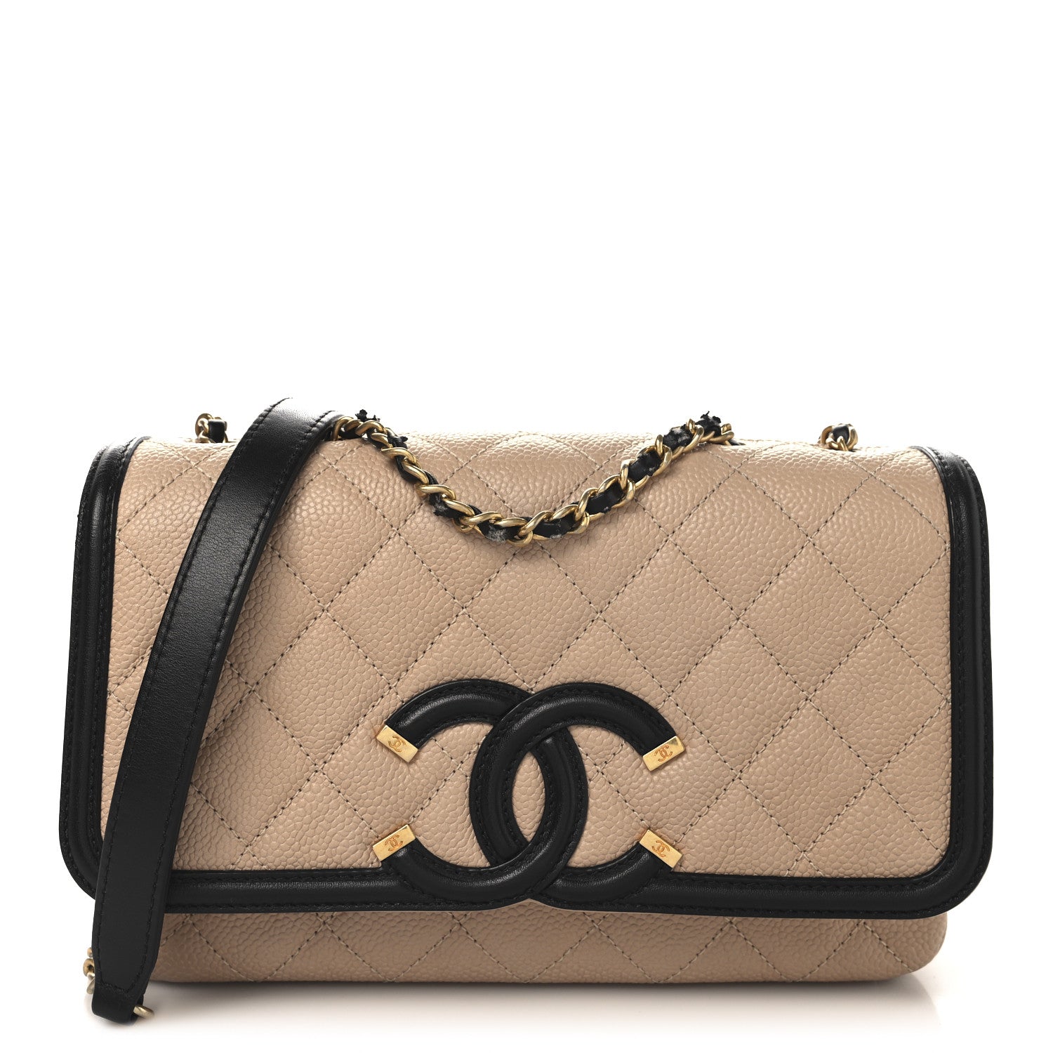 Chanel Caviar Quilted Small CC Filigree Flap Beige Black 1 of 12