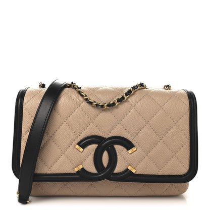 Chanel Caviar Quilted Small CC Filigree Flap Beige Black 1 of 12