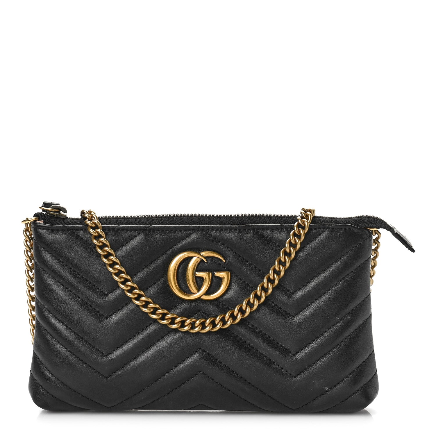 Gucci Calfskin Matelasse Mini GG Marmont Chain Bag Black 1 of 10