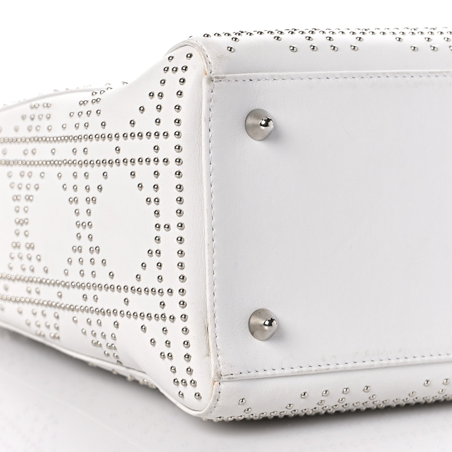 Lambskin Studded Cannage Medium Lady Dior White