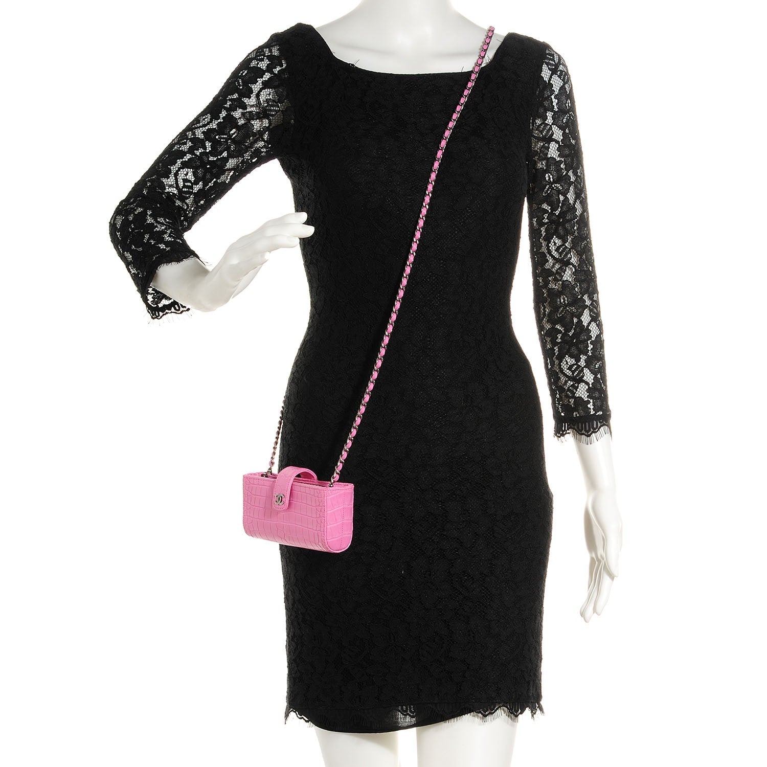 Chanel Alligator Mini Phone Holder Crossbody Bag Pink 2 of 7