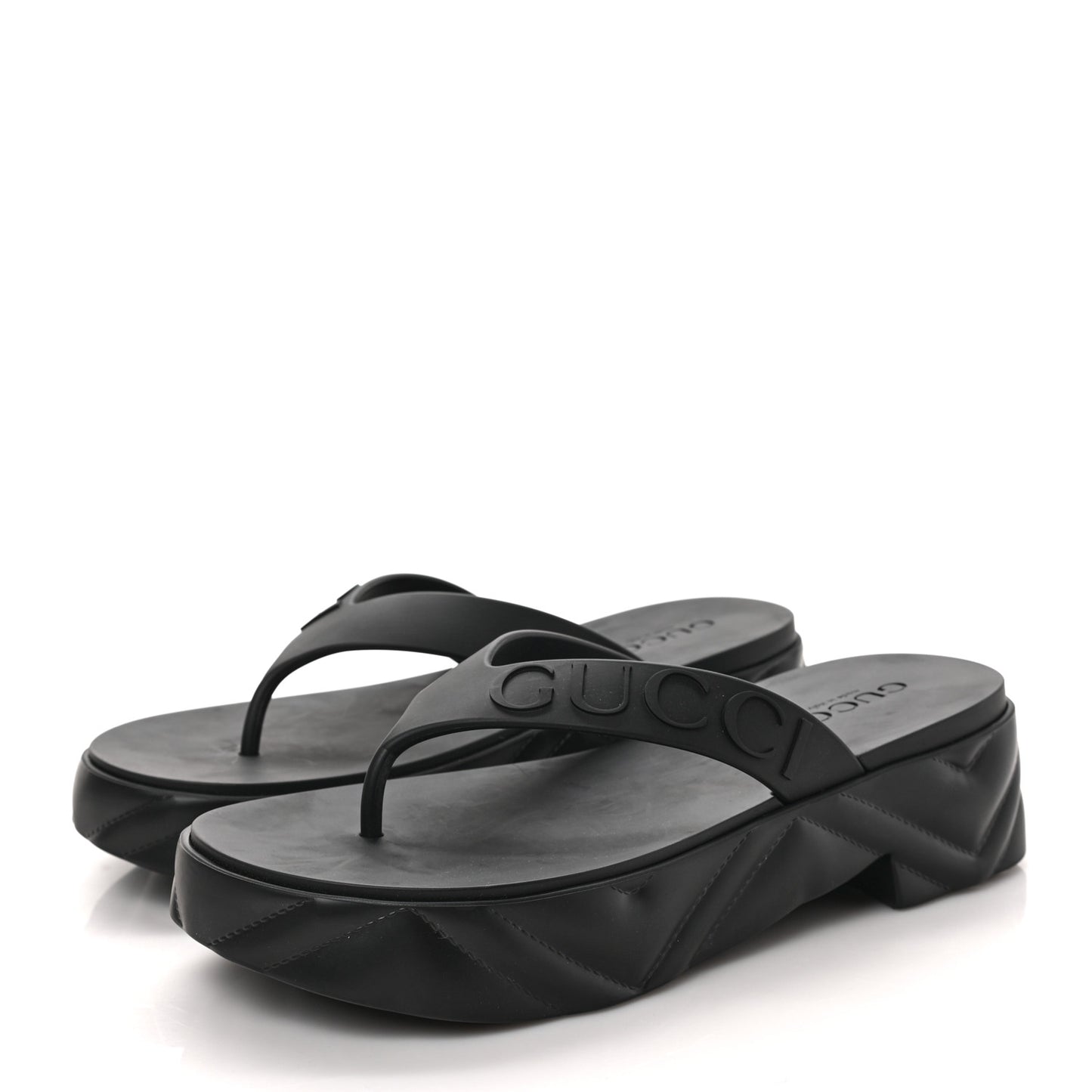 Rubber Chevron Logo Embossed Womens Thong Platform Sandals 38 Black