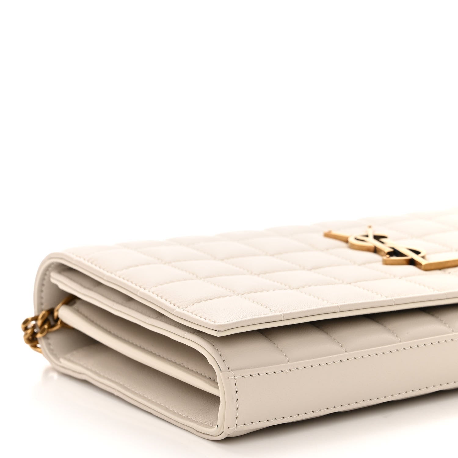 Saint Laurent Lambskin Carre Quilted Cassandre Chain Wallet Blanc Vintage 8 of 9
