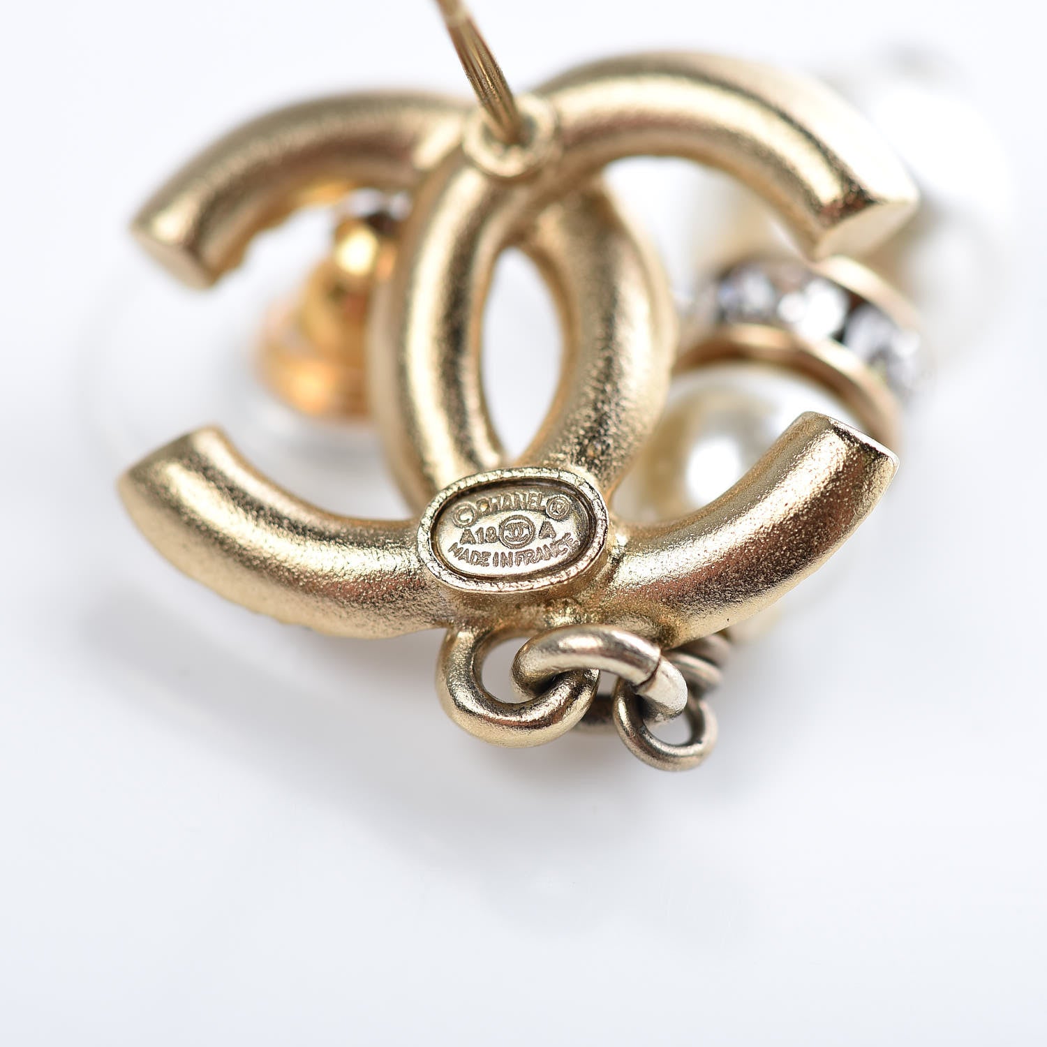 Chanel Crystal Pearl CC Drop Earrings Gold 4 of 5