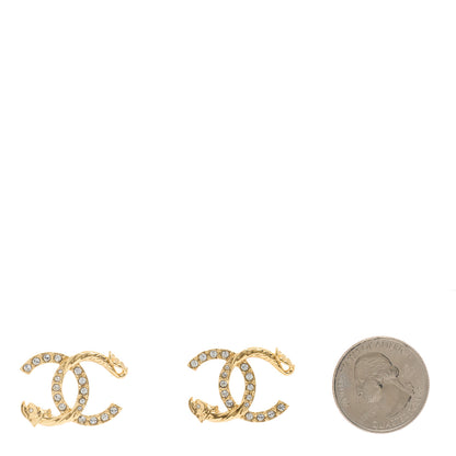 Chanel Textured Metal Crystal CC Dragon Earrings Gold 2 of 5