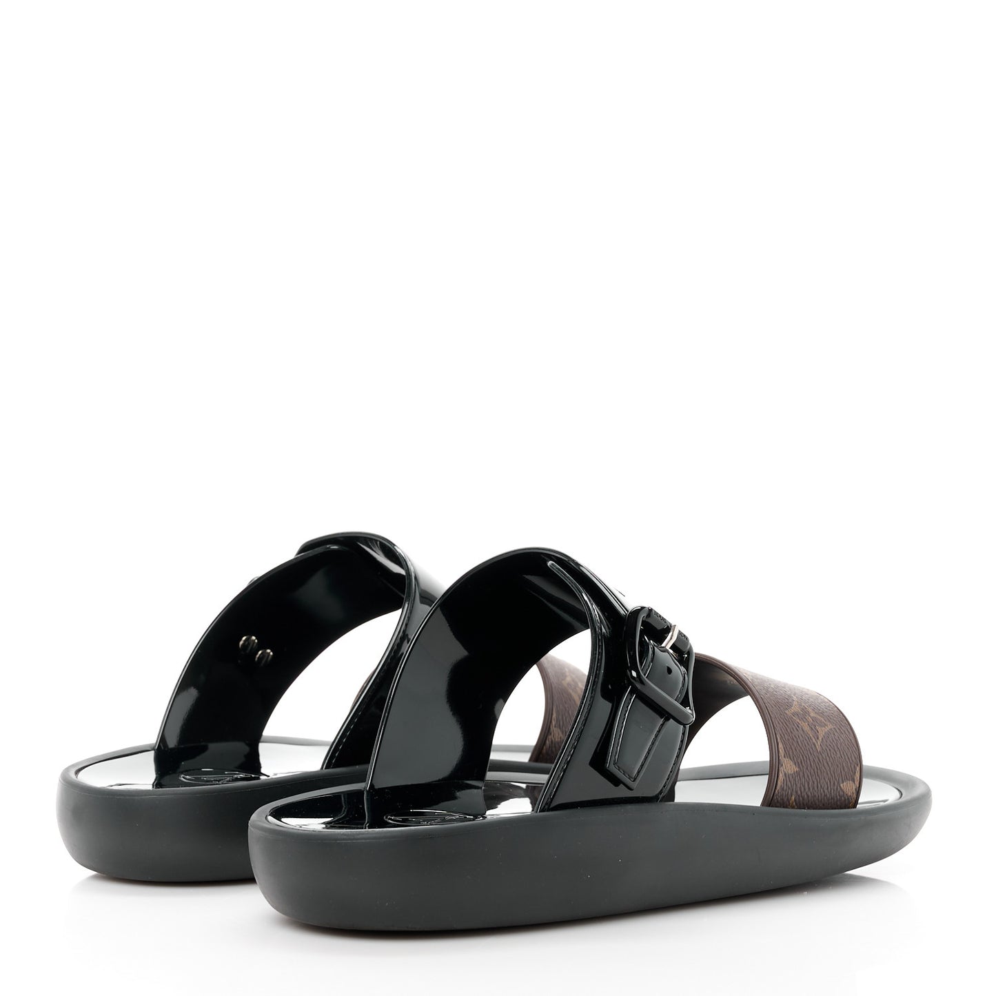 Monogram Sunbath Flat Mule Sandals 40 Black
