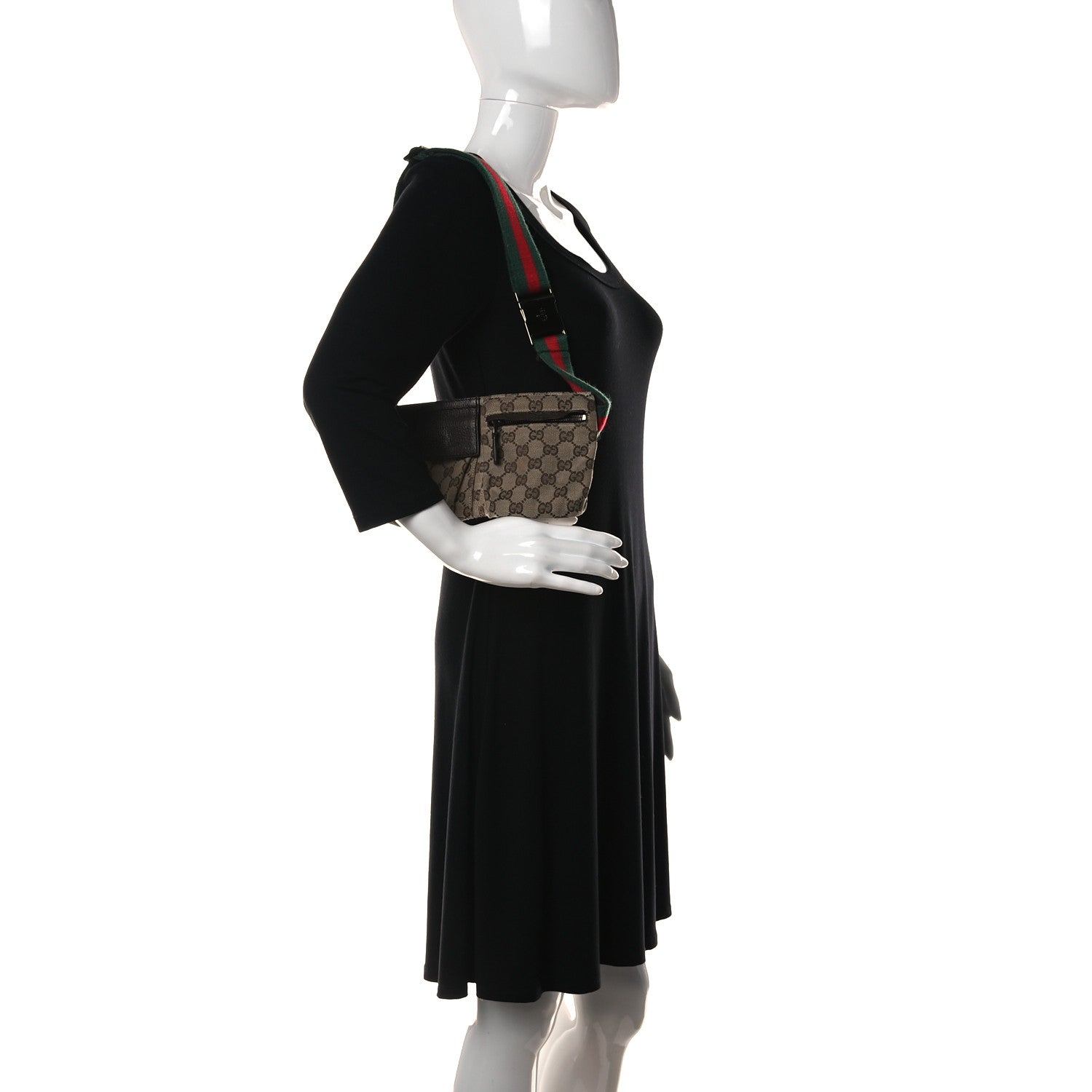 Gucci GG Monogram Web Double Pocket Belt Bag Dark Brown 2 of 29