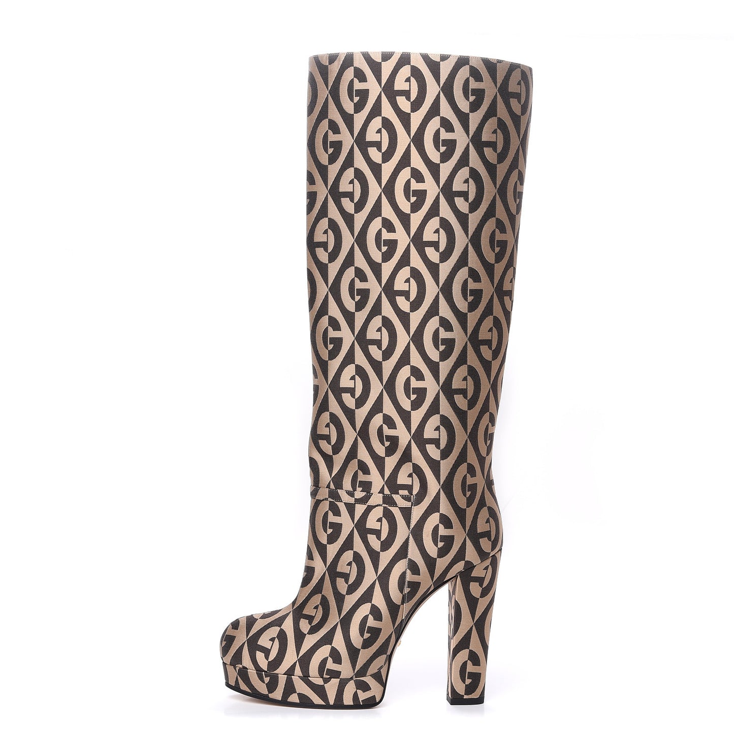 Fabric G Rhombus Print Platform Boots 38 Beige Cocoa