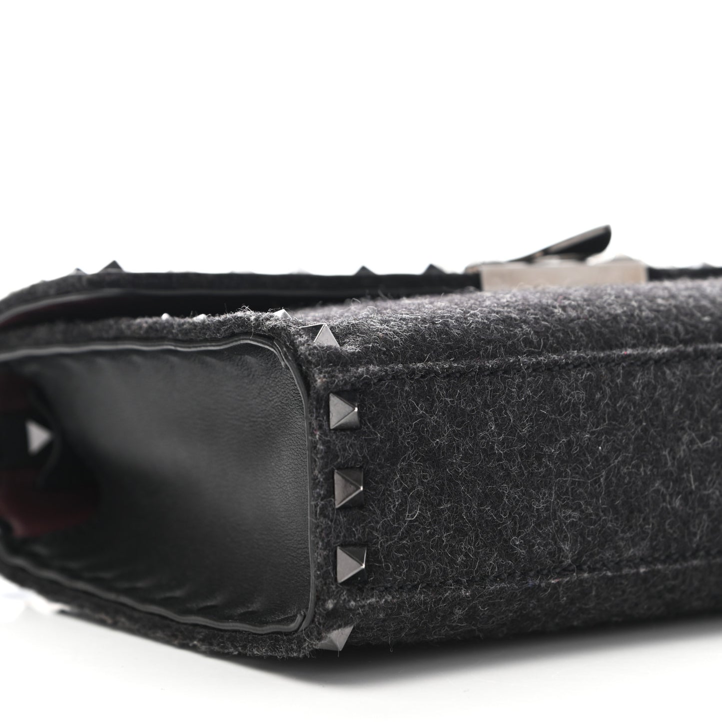 Wool Calfskin Medium Rockstud Flip Lock Crossbody Bag Black