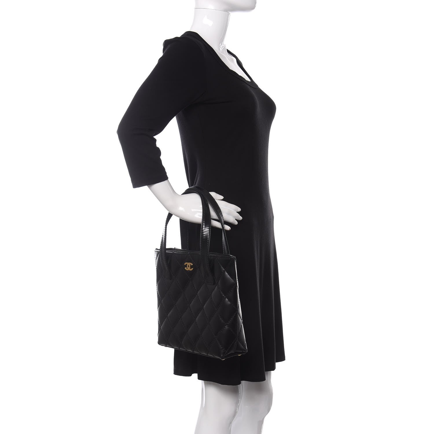 Chanel Calfskin Quilted Small Surpique Stitch Tote Black 2 of 9