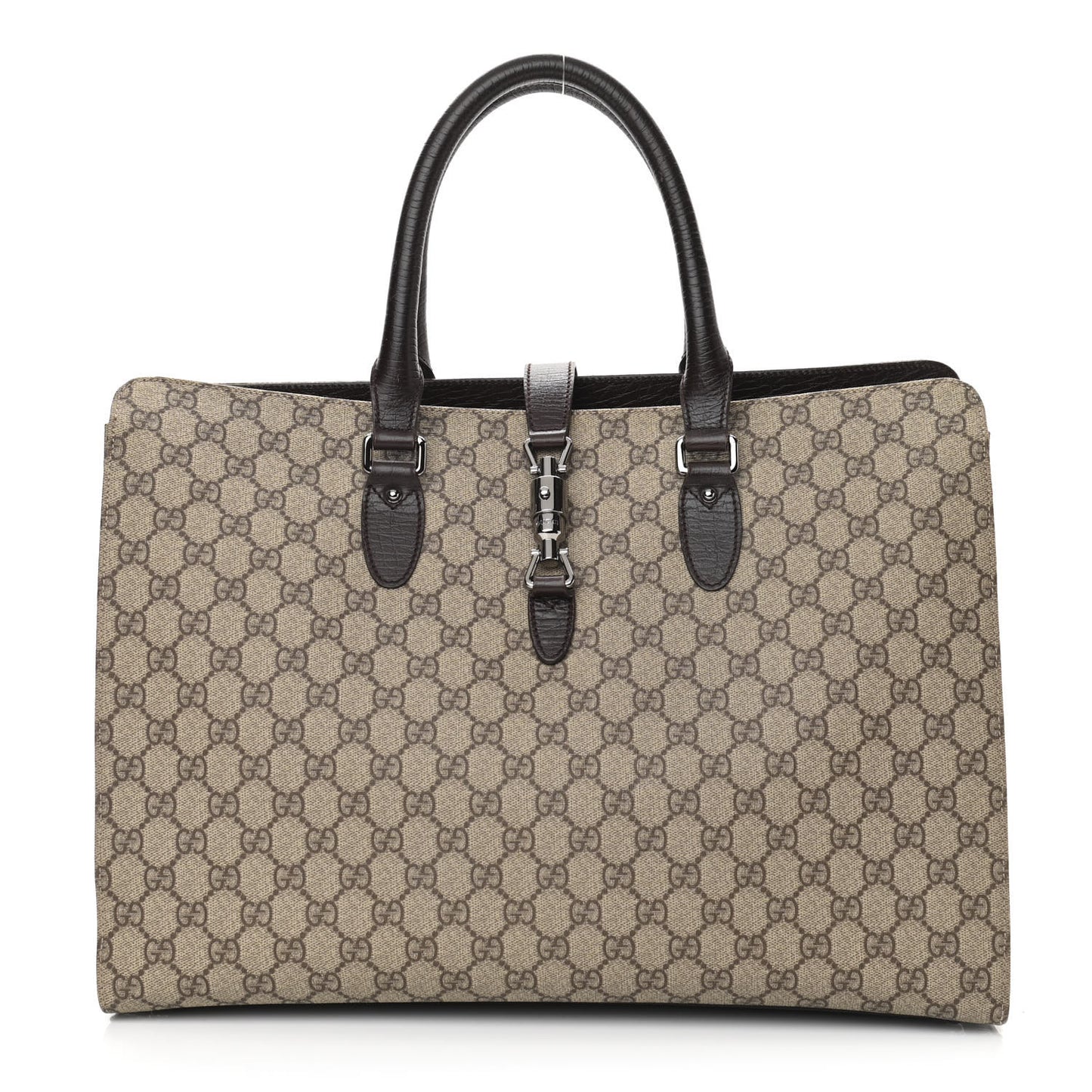 GG Plus Monogram Piston Lock Tote Dark Brown