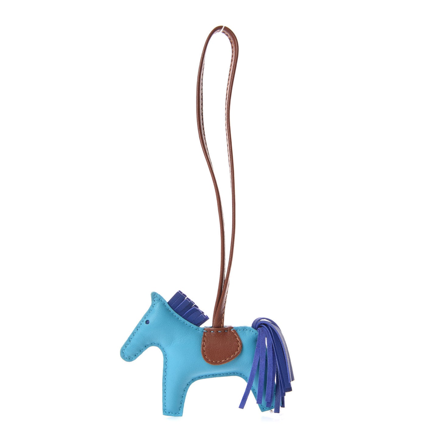 Milo Lambskin Grigri Rodeo Horse Bag Charm PM Bleu Azteque Bleu Electrique Fauve