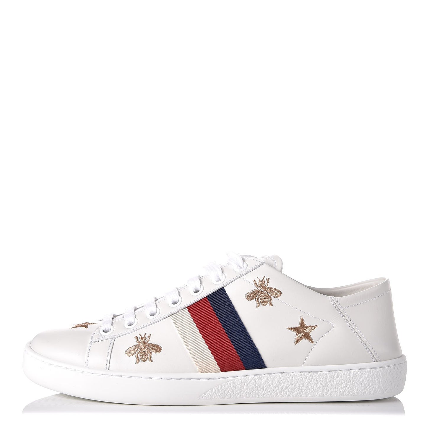Calfskin Bee Star Embroidered Sylvie Web Ace Sneakers 36 White