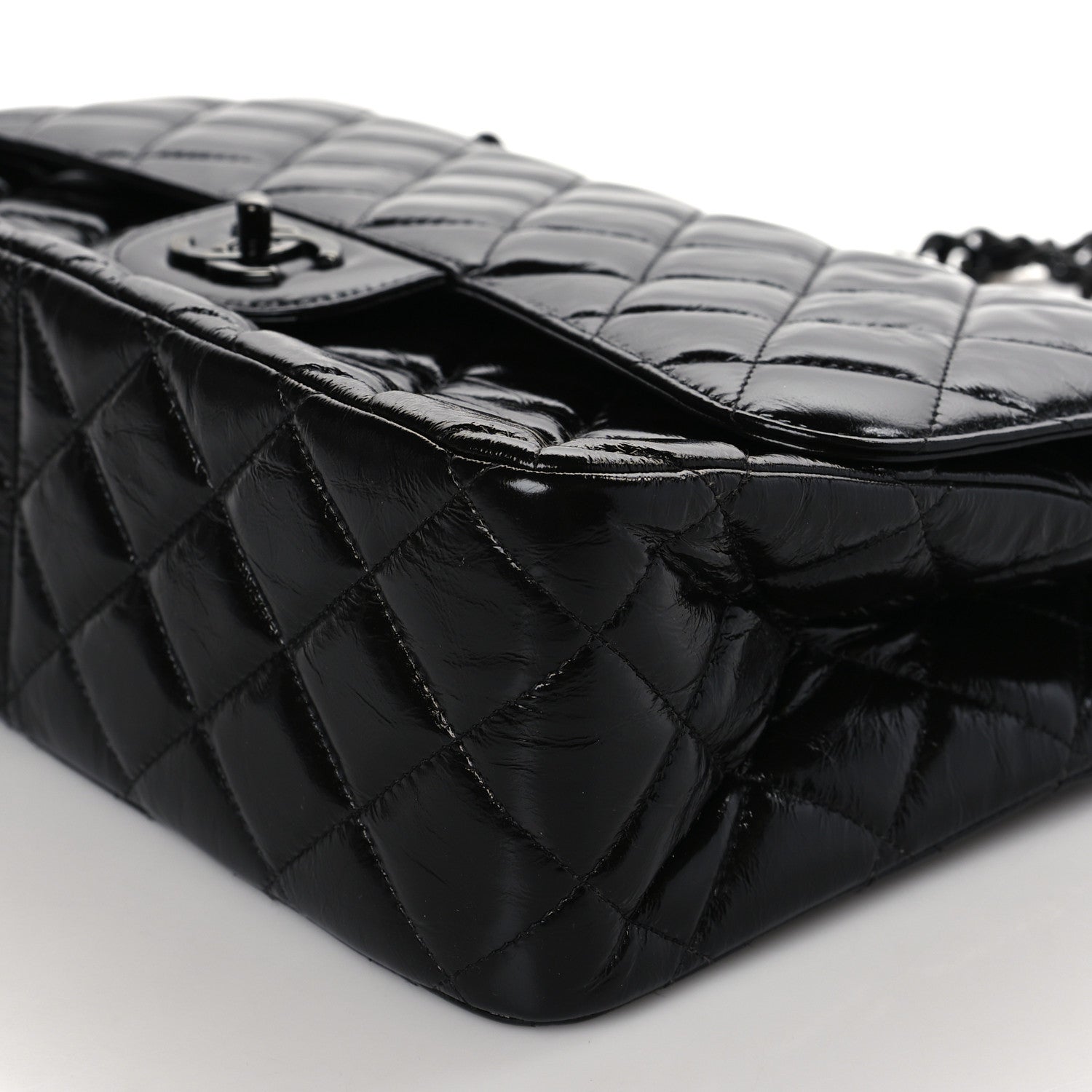 Chanel Shiny Distressed Calfskin Quilted Jumbo Double Flap So Black 8 of 8