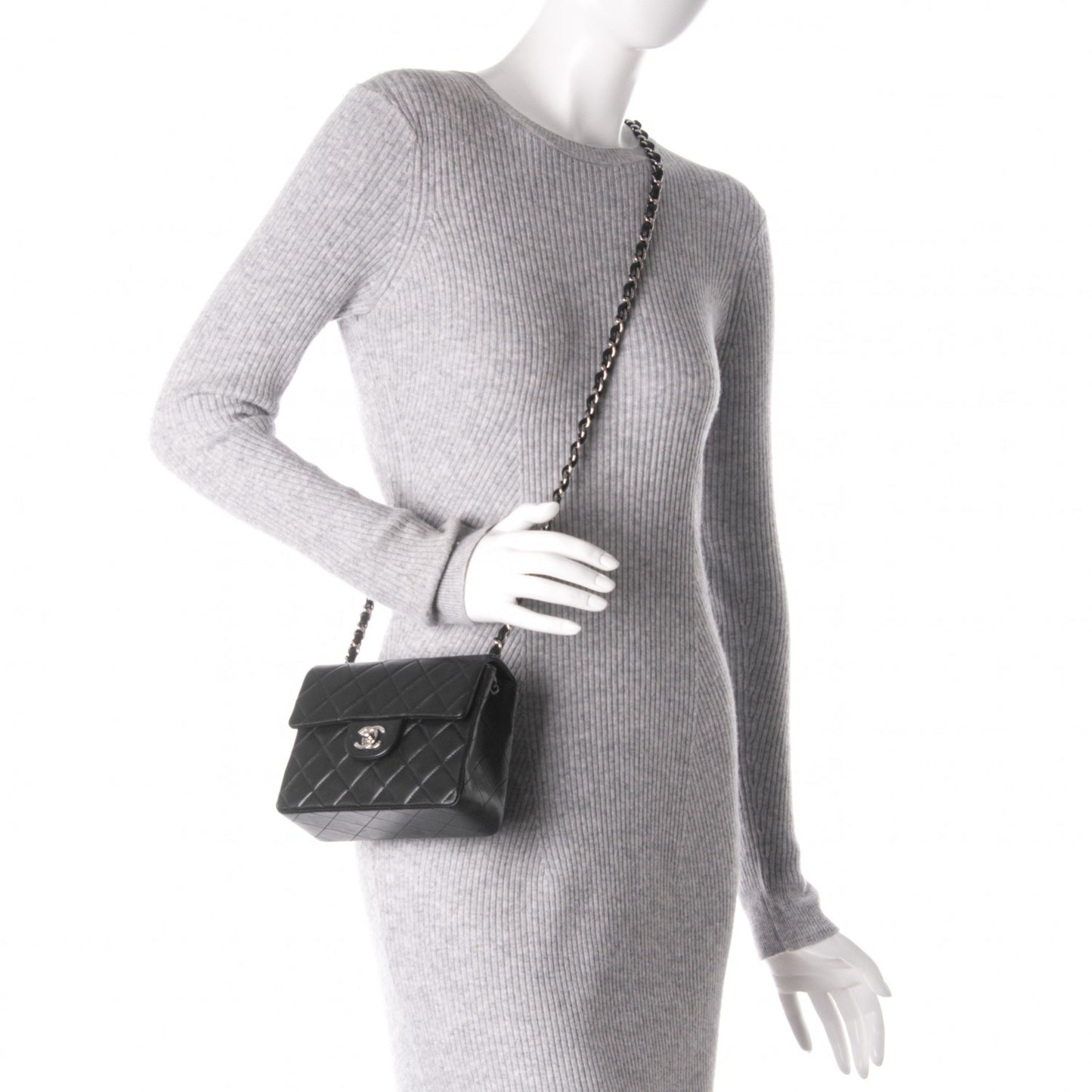 Lambskin Quilted Mini Square Flap Black