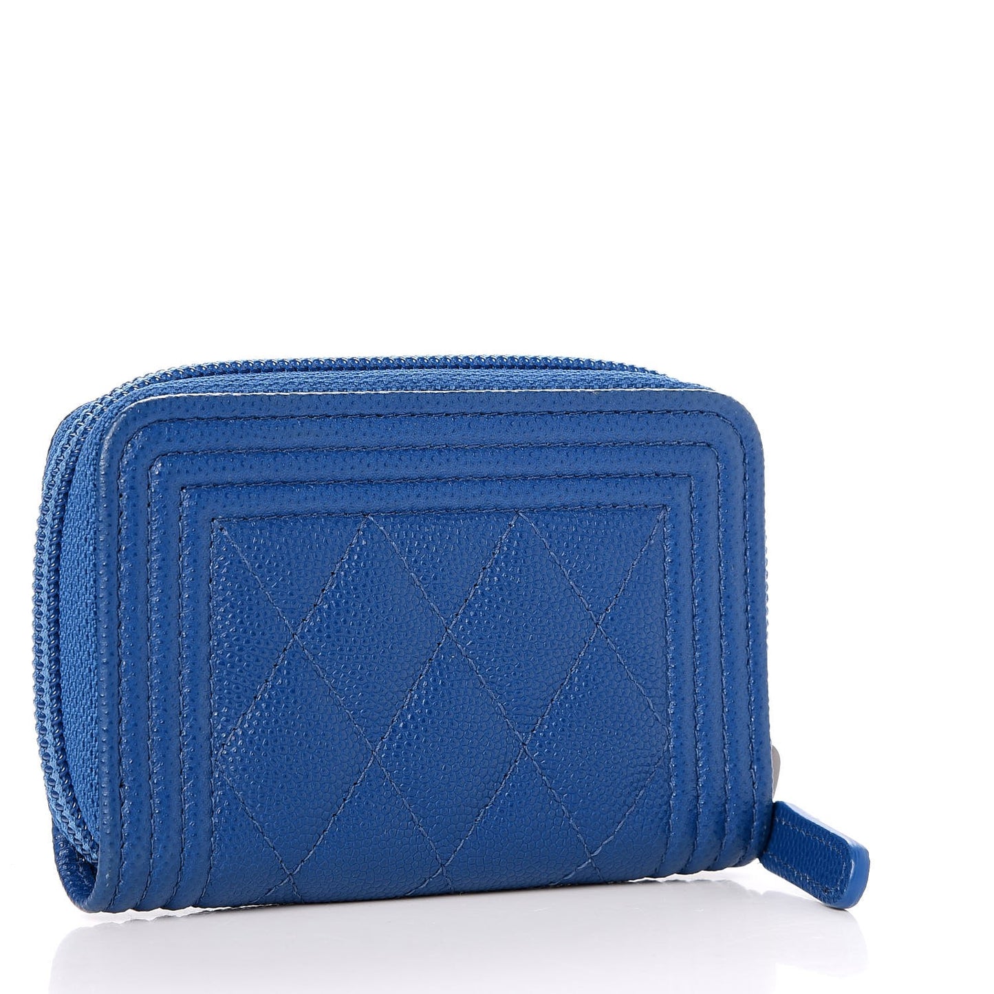 Caviar Quilted Boy Zip Around Coin Purse Wallet Blue