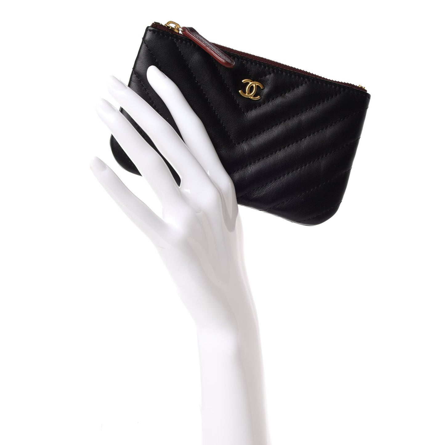 Lambskin Chevron Quilted Small Cosmetic Case Black