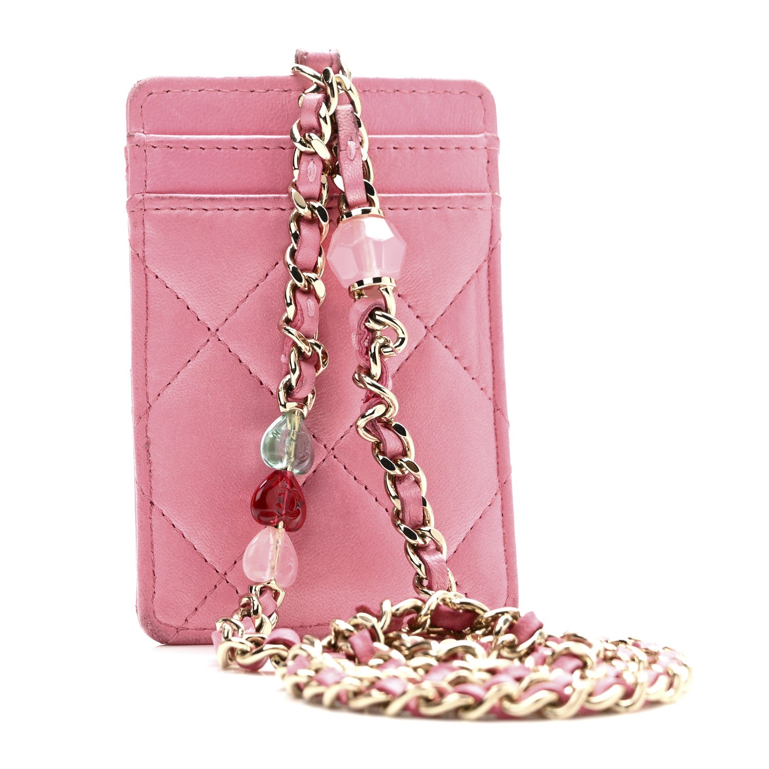 Chanel Lambskin Quilted Enamel Chanel Card Holder On Chain Pink 3 of 8