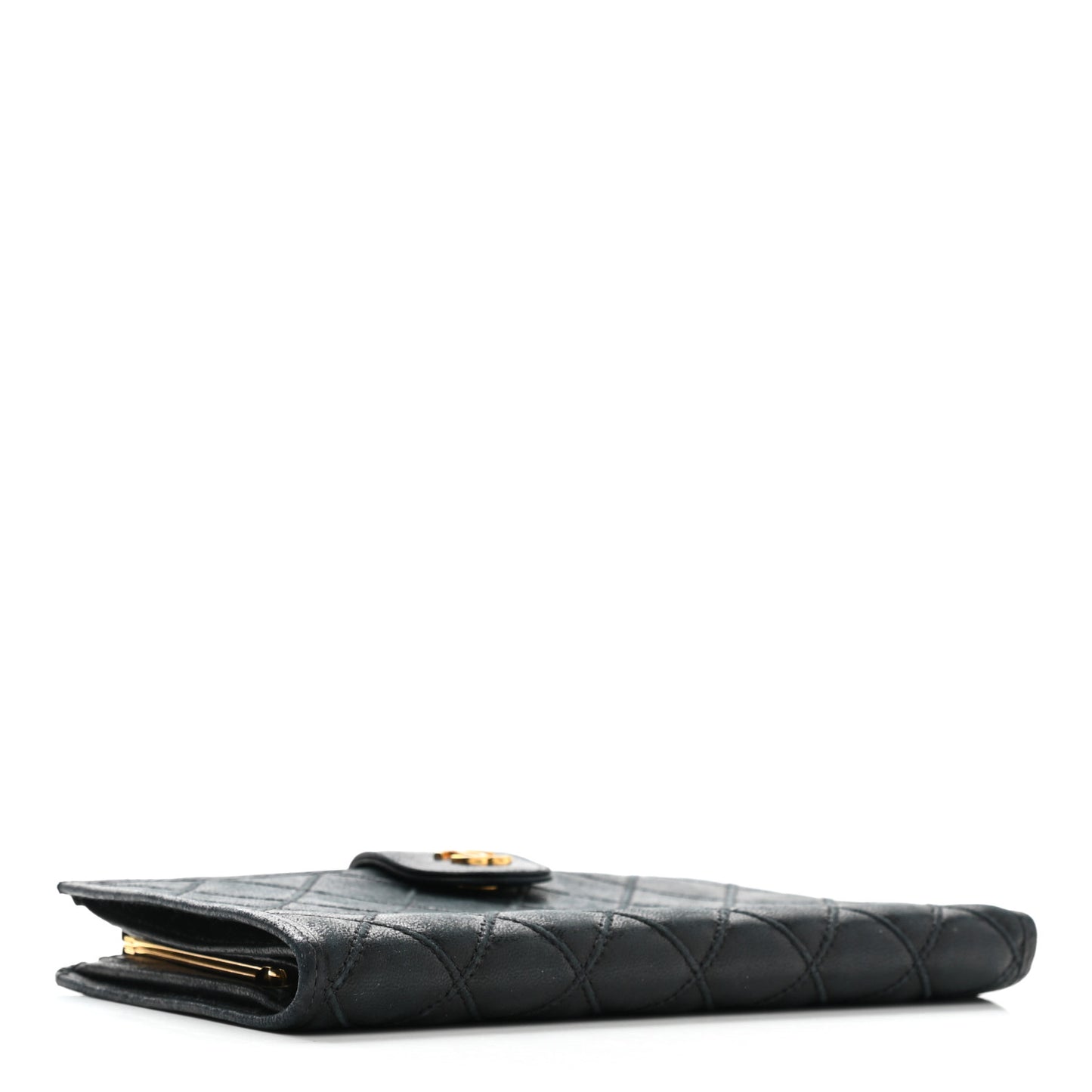 Lambskin Diamond Stitched French Wallet Black