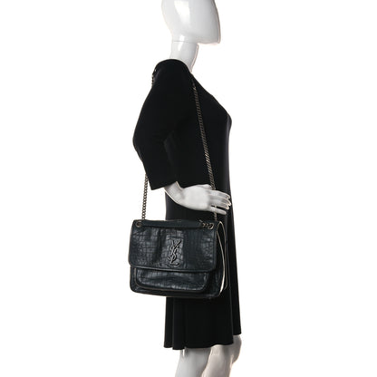 Saint Laurent Lambskin Crocodile Embossed Monogram Medium Niki Chain Satchel Algea 2 of 11