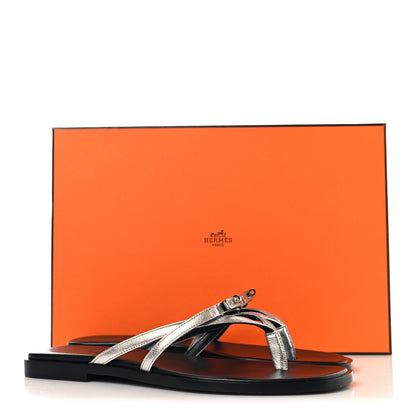 Hermes Metallic Goatskin Miss Sandals 37 Gris Argente 9 of 9