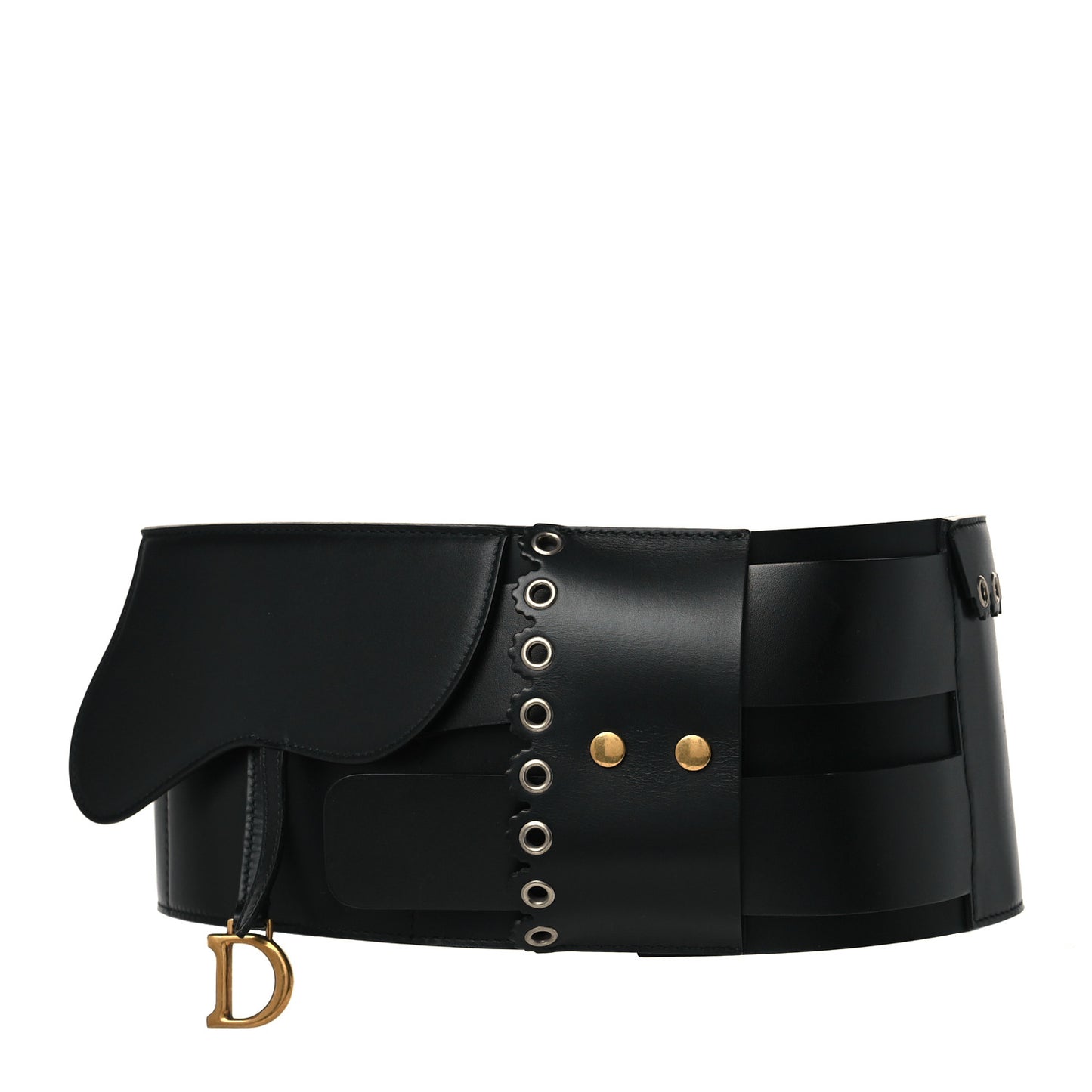 Calfskin Grommet Saddle Belt 80 Black