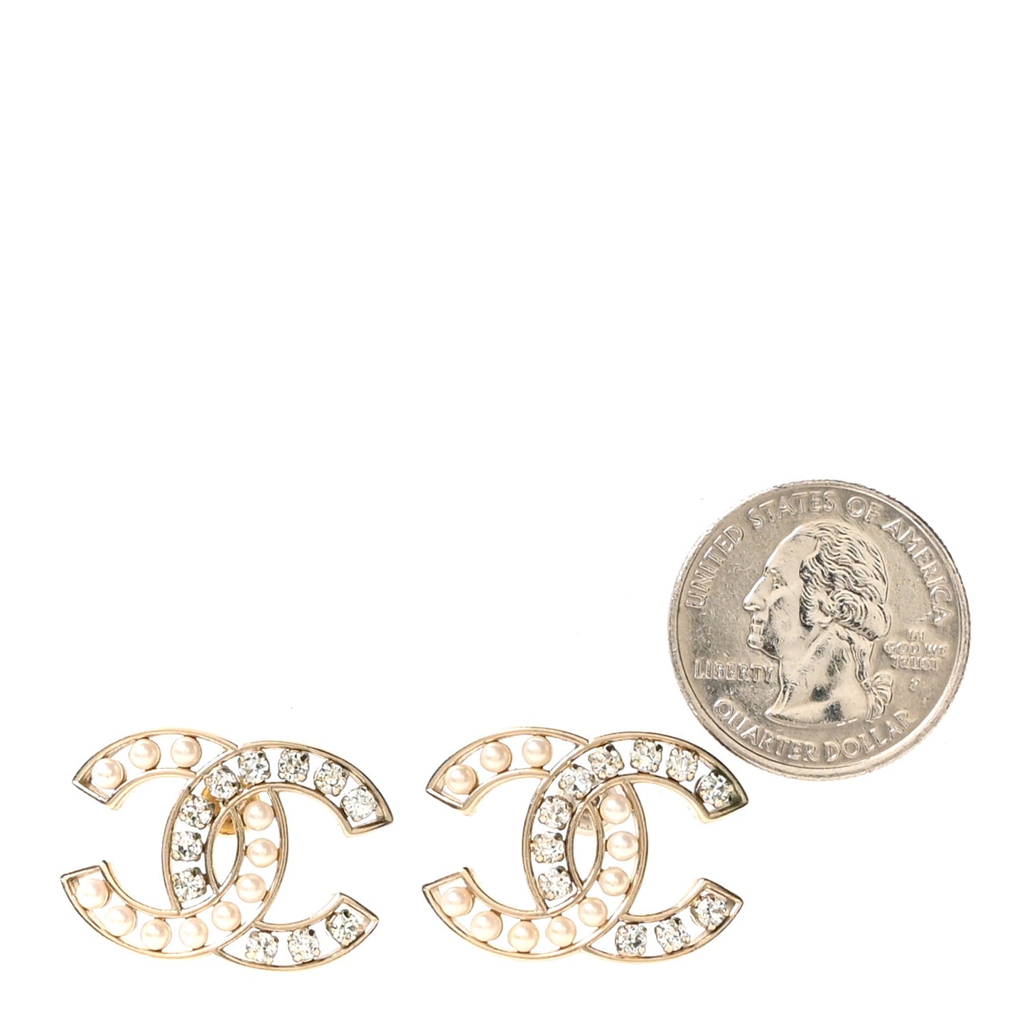 Pearl Crystal CC Earrings Gold